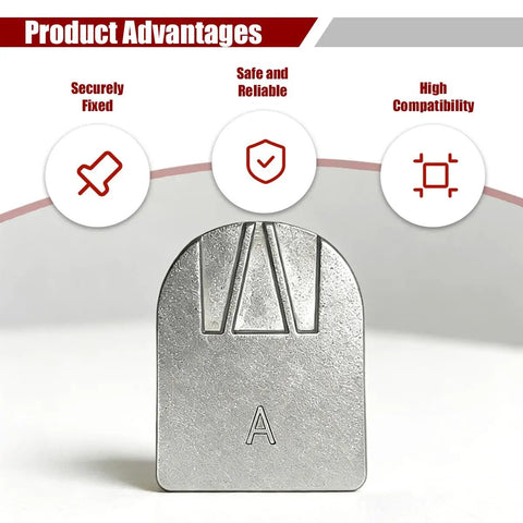 Three Piece Car Rear View Mirror Mount Set, silver aluminum bracket with compatibility, safety icons visible