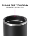 Close-up of silicone grip technology in a vacuum insulated sleeve for holding slim cans, enhancing drink stability.
