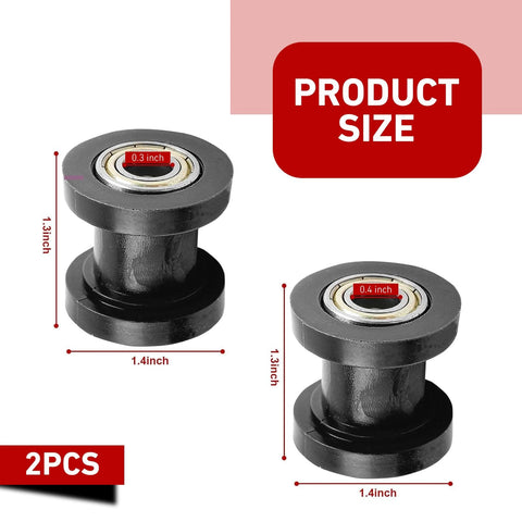 Two Pack Chain Tensioner Guides For 0.3 And 0.4 Inch Chains With Rolling Wheel Pulley Wheel Guide For Dirt Bikes Motorcycles And Bicycles Durable Design For Rough Trails And Everyday Riding with size details