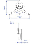 Front view drawing of MPCH250 magnetic pipe centering head; anodized aluminum with 360° dial for pipes over 2 in.