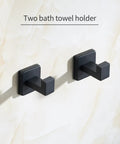 Hefty Matte Black Wall Mount Coat Hook Set Stainless Steel Solid Grip Rack With Peel Stick Glue For Bathroom Kitchen Stuff Home Storage Easy Peasy Install Compact Space Saver, showing two hooks on a wall.