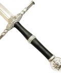 Close-up handle of 41 Inch Medieval Foam Long Sword For Cosplay And LARP Halloween Costume Silver Safe Foam Blade 31 Inch Blade With 7 Inch Guard