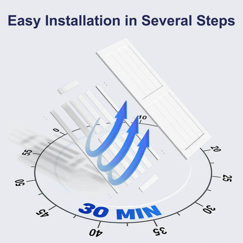 Diagram showing the easy installation of a White Sliding Barn Door 30 By 80 Inches Made From MDF With Waterproof PVC Coating.