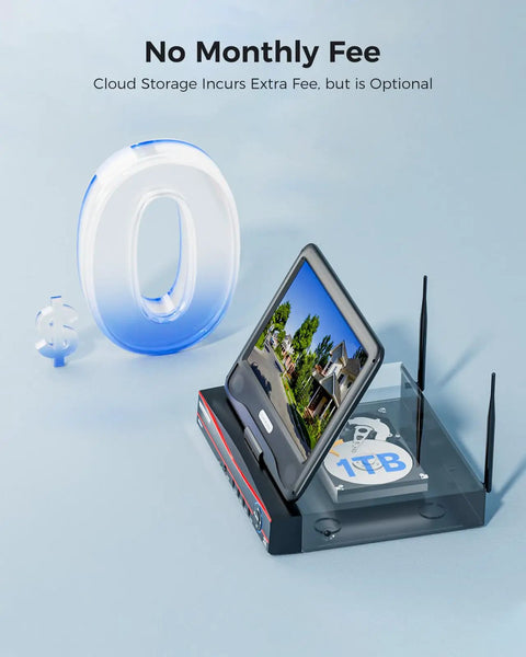 Home Security Camera System With 4 Outdoor 5MP Cameras 16 Channel NVR And 10.1 Inch LCD Monitor Plug In Power 1TB HDD display