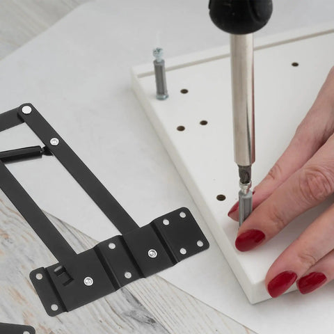 Heavy Duty Spring Cupboard Door Hinges Set Pneumatic Folding Lid Support installation on white wood panel