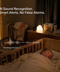Baby sleeping in crib monitored by 2K 5G Indoor Security Camera With Crying Detection AI Baby Monitor No Monthly Fees