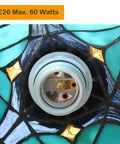 Close-up of socket on Sea Green Tiffany Pendant Light With Stained Glass, 8 Inch Wide Victorian Style Hanging Lamp for dining room