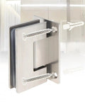 Heavy Duty Stainless Steel Glass Door Hinges 2 Pack for cabinets and showcases, featuring a rust-proof frameless hinge.