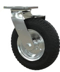 Heavy Duty 8 Inch Inflatable Rubber Caster Wheel With Secure Parking Brake Universal Fit For Luggage Trolleys, side view.
