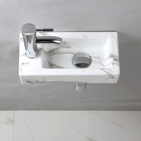 Compact White Ceramic Wall Mounted Sink For Small Bathrooms, Rectangular Vitreous China Wash Basin With Glossy Finish, Space Saver