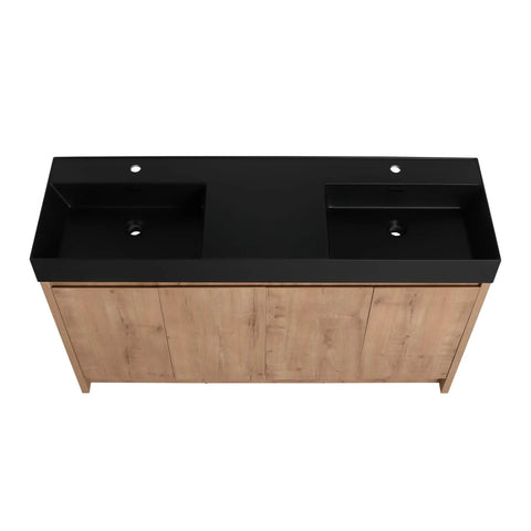 Slick 60 Inch Matte Black Resin Vanity Sink With Heavy Hitter Thick Edge Profile For Top Shelf Bathroom Upgrade Solid Resin Basin Top Mount view from above
