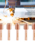 Five copper electrodes and nozzle tips in Ten Piece Plasma Cutter Torch Consumables Kit for metal cutting and conductivity
