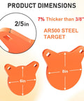 AR500 Steel Targets For Shooting Neon Orange Silhouette Gong Combo Set With Three Eighths Inch Thick Construction, dimensions shown