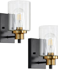 Indoor 2 Pack Wall Light Fixtures Set, Vintage Farmhouse Sconces In Black And Gold Finish With Clear Glass Shades