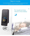Top Tier Smart Door Lock With Waterproof Keypad And App Remote Access showing silent mode feature for quiet entries.