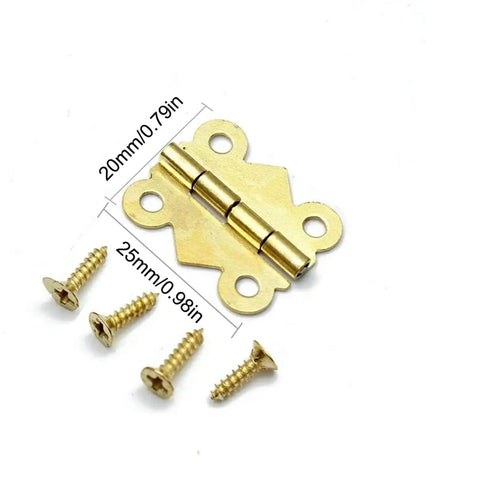Butterfly Butt Hinge Set With Screws, iron door and cabinet hinges, size 20x25mm, shown with screws for DIY projects