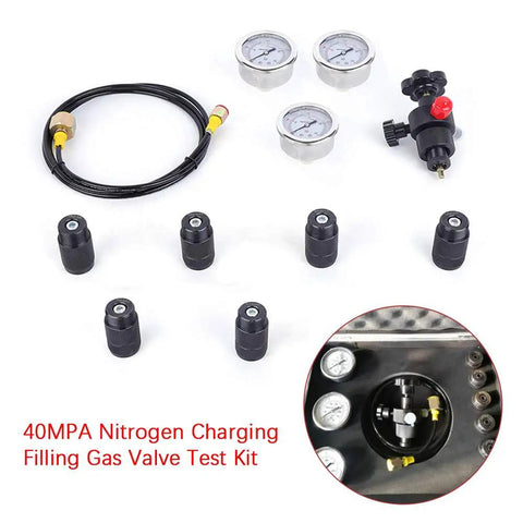 Pro Grade Heavy Duty Hydraulic Accumulator Nitrogen Charging And Pressure Test Kit With Three Gauges And Seven Adapters Plus Two Meter Gas Hose For Quick Inflation Compatible With Most Accumulators