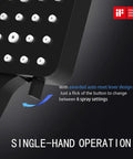 Close-up of high pressure shower head with handheld detachable system, showcasing spray modes and black matte finish