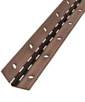Built Different Statuary Bronze Plated Piano Hinge Measuring One Point Five Inches Wide By Thirty Six Inches Long With Dense Steel Core And Smooth Continuous Swing For Restoration Builds, close-up view.