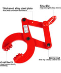 Beefy 1 Ton Pallet Puller Clamp With 5 Inch Opening, Heavy Duty Pallet Grabber Hoist, 2205 Lbs Capacity, 45 Steel With Powder Coating, Corrosion Resistant, Ideal For Lifting, Grabbing, And Moving Pallets, red steel clamp with shackle