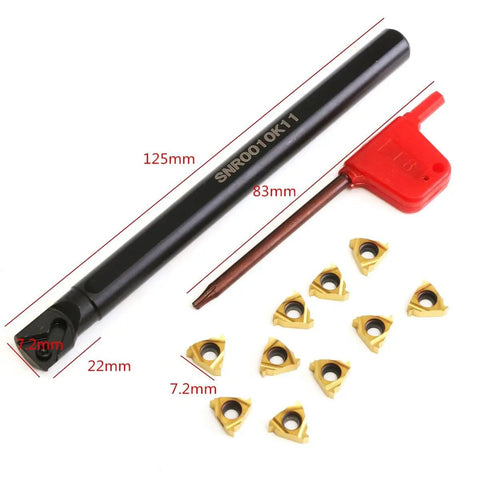 Internal Lathe Threading Boring Bar Holder Kit For CNC Turning With SNR0010K11 And 10 Pcs 11IR A60 Inserts T8 Wrench Stainless Steel