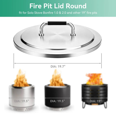 Beefy Round 19.7 Inch Fire Pit Lid With 304 Stainless Steel Build And Heat Resistant Handle Waterproof Outdoor Cover Top