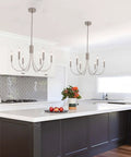 Two Modern Farmhouse Chandelier For Dining Room, Six Lights Dope Vintage Style Brushed Nickel Hanging Light Fixture over kitchen island