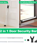 Adjustable Security Door Stop Bar With Interchangeable Caps And Rubber Tips, showing use on room and sliding doors in a white color