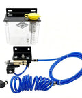 Heavy Duty MQL Spray Pump 1L Pneumatic Pulse Lubrication System showcases clear container and blue hose for CNC machinery use.