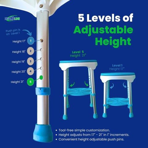 Compact Shower Stool With 360 Degree Rotating Padded Seat Non Slip Bath Bench Adjustable Height Illustration