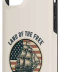 All American Flag Sailboat iPhone 14 Case With Patriotic Nautical Vibe For The 4th Of July, Durable Drop Protection, vintage USA ship