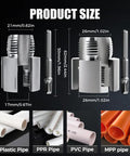 Heavy Duty Electric Drill Pipe Threader Kit For 1/2 Inch And 3/4 Inch PVC Pipes With Multi-Size Dies, product sizes visuals.