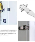 Heavy Duty T Type Door Hinges For Industrial Enclosures And Equipment, Rugged Metal Cabinet Hinges With Screws shown installed
