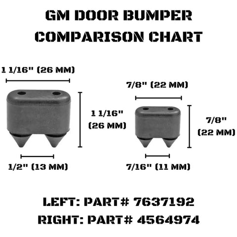 Door Jamb Bumper Stop Kit For Old School American Cars And Trucks, Heavy Duty Direct Replacement size comparison chart