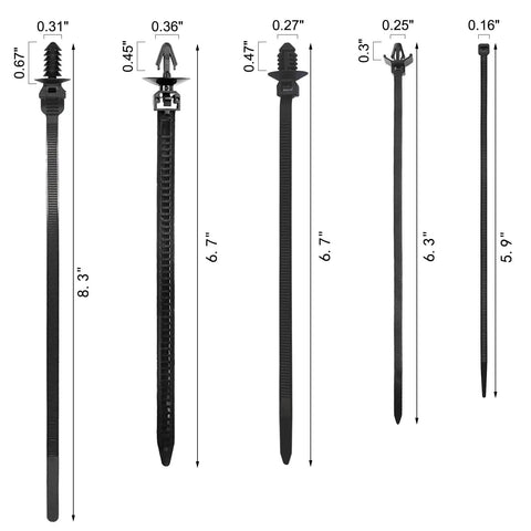 Heavy Duty Nylon Push Mount Cable Zip Ties Kit Workhorse Self Locking Design UV Resistant 160 Pcs In 5 Sizes displayed