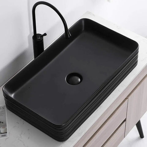 Heavy Duty Dark Green Matte Ceramic Pedestal Sink, Deep Bathroom Wash Basin For Home Or Cafe Vanity, top view on countertop.