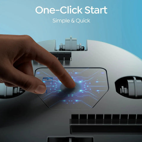 Hand pressing start button on Dual Layer Filtration S2 Robotic Pool Cleaner With 90 Minute Runtime, Cordless Pool Vacuum