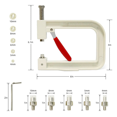 Pearl Setting Hand Press Tool Kit For Clothes, Bags And Hair Accessories With 1700 White Pearl Beads, 1000 Rivet Studs, 5 Press Heads