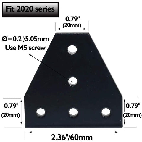10 Pcs Anodised 90 Degree T Shape Corner Bracket Plate With Five Holes For 20x20mm Aluminum Extrusion Profile Black Heavy Duty