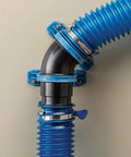 Dust Right Ready-Mount 2.5 Inch Vacuum Hose Fitting Brackets with interlocking teeth design and blue glass reinforced ABS plastic for dust collection.