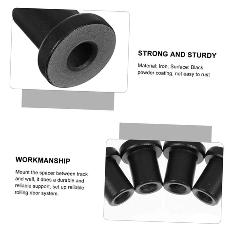 Close-up of four-pack sliding essential barn door track spacers and wall connectors for durable support and reliable rolling.