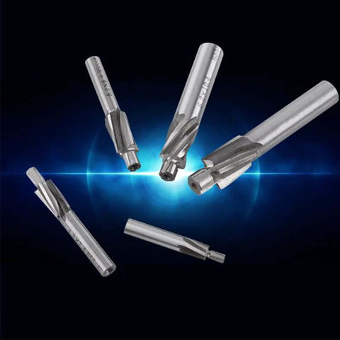 Front view of Ausenzup 5-piece counterbore drill bit set, M3–M8, four-flute HSS-AL end mills.