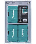 Makita ImpactX 100-Pc driver bit set in teal plastic case; three cases visible.