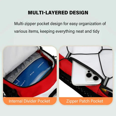 All Terrain Hydration Backpack With 2L Water Bladder lightweight outdoor pack showing multi-layered pocket design