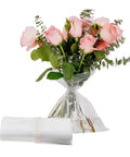 Pink roses in Clear Flower Water Bags Pro Grade 100 Pack Transparent Wrapping Sleeves For Bouquets Stem Pouches And Floral Arrangements