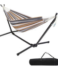 550 Lb Capacity Double Hammock With Stand And Carry Bag, Heavy Duty Two Person Hammock, Portable Patio Lounge, Desert Stripe Pattern