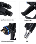 Pro Grade HVLP Paint Sprayer Gun With 600 ml Cup and 1.3 mm Nozzle components including spray trigger and stainless steel nozzle tool.