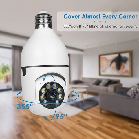 Wireless Security Camera With 5GHz And 2.4GHz WiFi HD Live View E27 Socket Spotlight Mount showing 360 degree PTZ feature