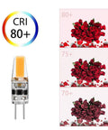 G4 Bi Pin LED Bulb 2W Equal To 20W Warm White 3000K, CRI 80+ with flower images showing color rendering.