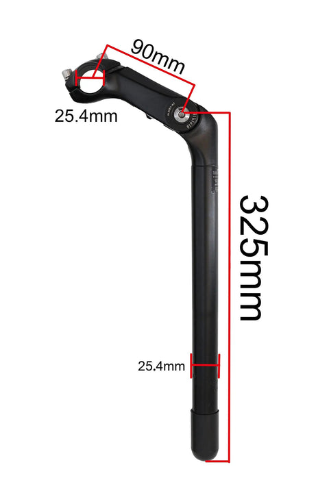 Dope Adjustable Quill Stem For MTB And Road Bikes, 0 To 90 Degree Adjustment, black alloy with 325mm extension tube, 25.4mm fit